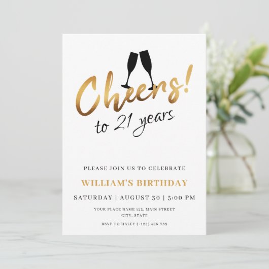 Proost op 21 jaar gouden witte volwassen verjaarda kaart (Staand voorkant)