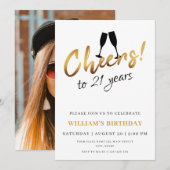 Proost op 21 jaar gouden witte volwassen verjaarda kaart (Voorkant / Achterkant)