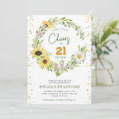 Proost op 21 Jaar Moderne Heldere Zonnebloem Meisj Kaart (Staand voorkant)