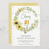 Proost op 21 Jaar Moderne Heldere Zonnebloem Meisj Kaart (Voorkant / Achterkant)