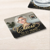 Proost op 21 Jaar Verjaardag Foto Goud Zwart Kartonnen Onderzetters (Schuin)