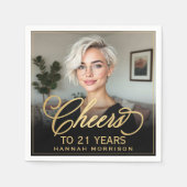 Proost op 21 Jaar Verjaardag Foto Goud Zwart Servet (Voorkant)