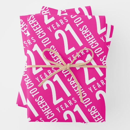 Proost op 21 jaar Verjaardag Hot Pink Inpakpapier Vel (In situ)