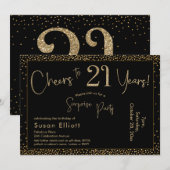 Proost op 21 jaar Verrassing Verjaardag Goud & Zwa Kaart (Voorkant / Achterkant)