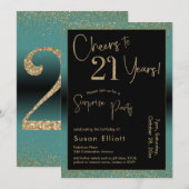 Proost op 21 jaar Verrassingsfeestje, Blauwgroen Kaart (Voorkant / Achterkant)