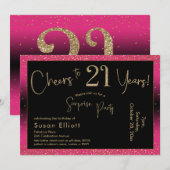 Proost op 21 jaar Verrassingsverjaardag, Deep Pink Kaart (Voorkant / Achterkant)