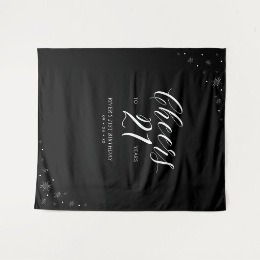 Proost op 21 jaar | Zwart & Wit 21e Verjaardag Wandkleed (Voorkant (horizontaal))