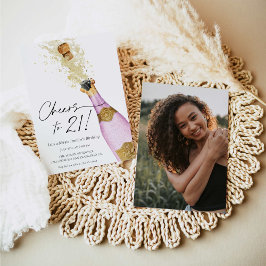 Proost op 21 Paarse en gouden foto's Kaart