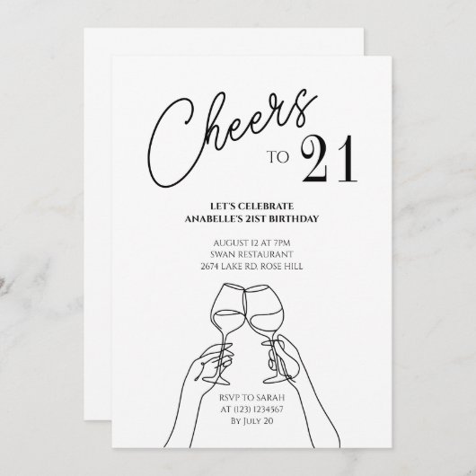 Proost op 21 verjaardagsfeestje chic modern kaart (Voorkant / Achterkant)