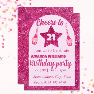 Proost op 21e verjaardag roze glitters elegant chi kaart
