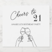 Proost op 21e verjaardagsfeestje chic modern sparkling wijnetiket (Enkel label)
