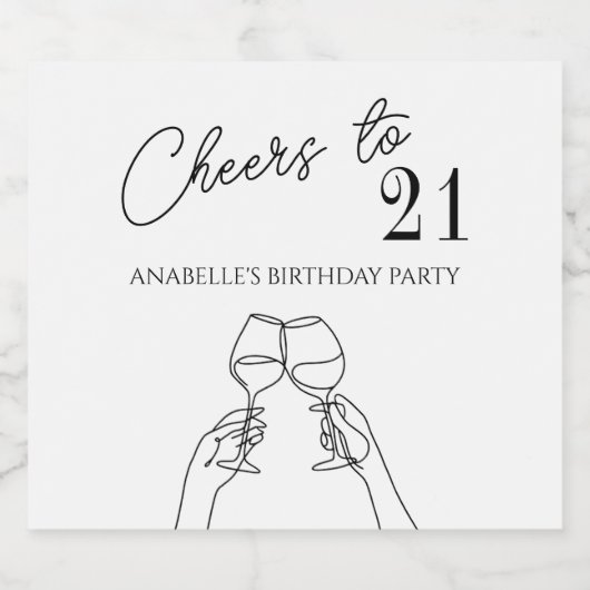 Proost op 21e verjaardagsfeestje chic modern sparkling wijnetiket (Enkel label)