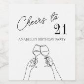 Proost op 21e verjaardagsfeestje chic modern wijn etiket (Enkel label)