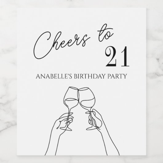 Proost op 21e verjaardagsfeestje chic modern wijn etiket (Enkel label)