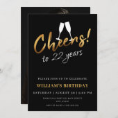 Proost op 22 jaar gouden zwarte volwassen verjaard kaart (Voorkant / Achterkant)