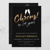 Proost op 24 jaar gouden zwarte volwassen verjaard kaart (Voorkant / Achterkant)