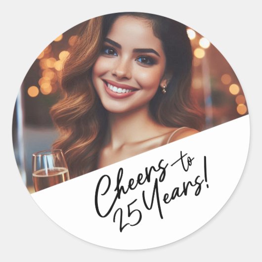 Proost op 25 Jaar Custom Photo Birthday Party Ronde Sticker (Voorkant)