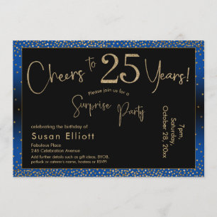 Proost op 25 Jaar Verjaardag Goud & Blauw Kaart