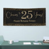 Proost op 25 jaar Verjaardag Zwart w / Gold Confet Spandoek (Beurs)