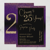 Proost op 25 jaar Verrassingsfeestje, Paarse Kaart (Voorkant / Achterkant)