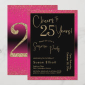 Proost op 25 jaar Verrassingsfeestje, roze Kaart (Voorkant / Achterkant)