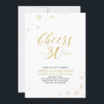Proost op 30 | Gouden Moderne 30e Verjaardagsfeest Kaart<br><div class="desc">Laten we uw speciale dag vieren met deze stijlvolle uitnodiging voor een 30e verjaardag. Dit ontwerp bevat chic gouden typografie "Proost op 30" en gouden elementen met een witte blauwe achtergrond. U kunt de tekst en achtergrondkleur aanpassen. Meer bijpassende feestartikelen zijn beschikbaar in mijn winkel BaraBomDesign.</div>