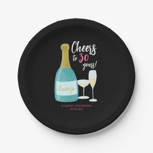 Proost op 30 jaar bruisend 30ste verjaardagsfeestj papieren bordje (Voorkant)