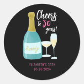 Proost op 30 jaar bruisend 30ste verjaardagsfeestj ronde sticker (Voorkant)