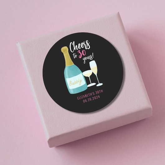 Proost op 30 jaar bruisend 30ste verjaardagsfeestj ronde sticker