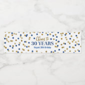 Proost op 30 jaar Confetti van Blue Gold Waterfles Etiket (Enkel label)