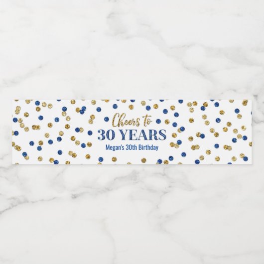 Proost op 30 jaar Confetti van Blue Gold Waterfles Etiket (Enkel label)