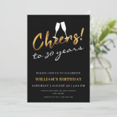 Proost op 30 Jaar Goud Zwart Volwassen Verjaardag  Kaart (Staand voorkant)