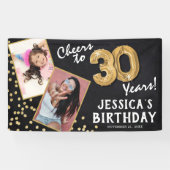 Proost op 30 jaar gouden ballon 2 foto Verjaardag Spandoek (Horizontaal)