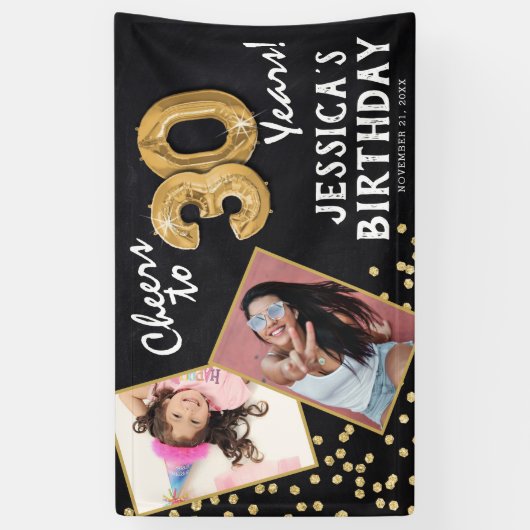 Proost op 30 jaar gouden ballon 2 foto Verjaardag Spandoek (Verticaal)