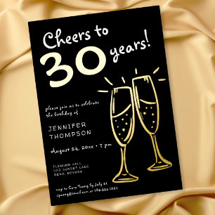 Proost op 30 Jaar Gouden Champagne Verjaardag Folie Uitnodiging