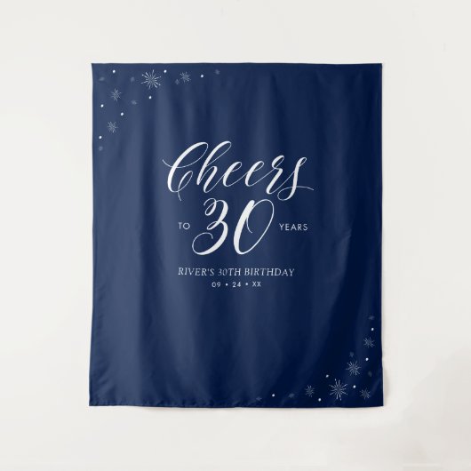 Proost op 30 jaar | Navy & Wit 30e Verjaardag Wandkleed (Voorkant)