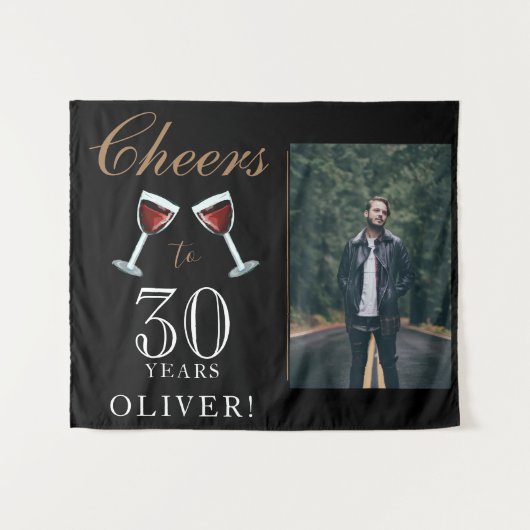 Proost op 30 Jaar Rode Wijn 30e Verjaardag Foto  Wandkleed (Voorkant (horizontaal))