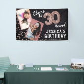 Proost op 30 jaar Roos Gold 2 Foto Verjaardag Spandoek (Beurs)