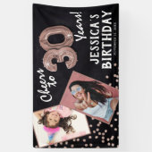 Proost op 30 jaar Roos Gold 2 Foto Verjaardag Spandoek (Verticaal)