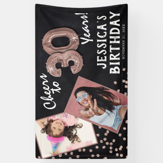 Proost op 30 jaar Roos Gold 2 Foto Verjaardag Spandoek (Verticaal)