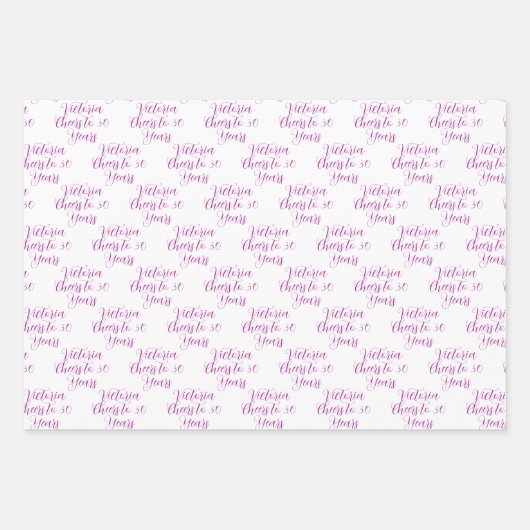 Proost op 30 jaar Roze Magenta 30ste verjaardag Inpakpapier Vel (Voorkant 2)