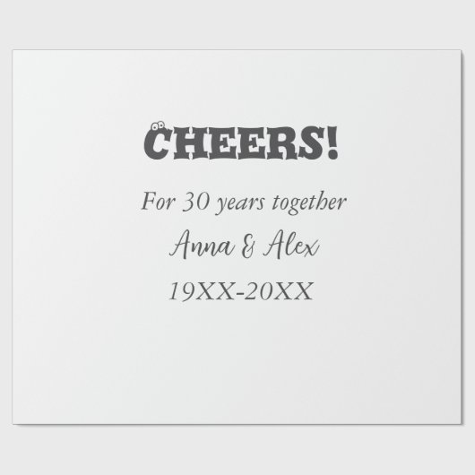 Proost op 30 jaar samen jubileum voeg naam d toe cadeaupapier (Vlak)