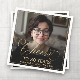 Proost op 30 Jaar Verjaardag Foto Goud Zwart Servet