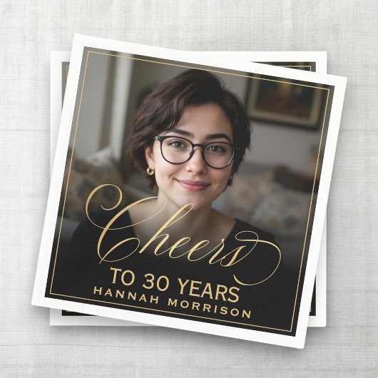 Proost op 30 Jaar Verjaardag Foto Goud Zwart Servet