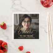 Proost op 30 Jaar Verjaardag Foto Goud Zwart Servet (Insitu)