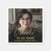 Proost op 30 Jaar Verjaardag Foto Goud Zwart Servet (Voorkant)