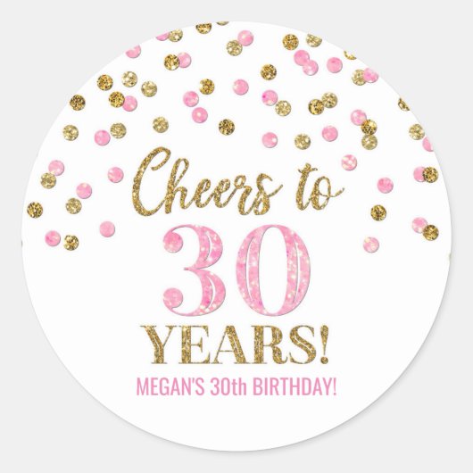 Proost op 30 jaar Verjaardag Pink Gold Confetti Ronde Sticker (Voorkant)