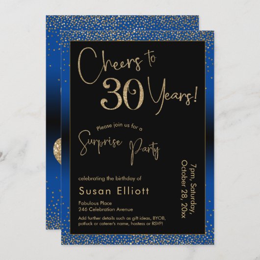 Proost op 30 jaar Verrassingsfeestje Blauw Kaart (Voorkant / Achterkant)