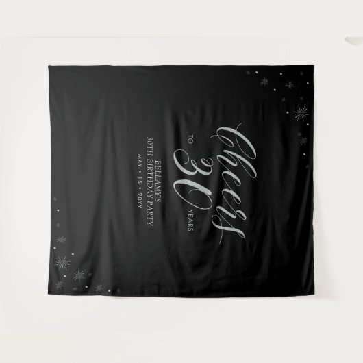 Proost op 30 jaar | Zilver & Zwarte Verjaardagsfee Wandkleed (Voorkant (horizontaal))