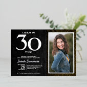 Proost op 30 Jaar Zwart Zilver 30e Verjaardag Folie Uitnodiging (Staand Voorkant)